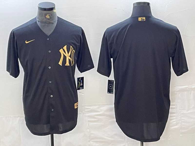 Mens New York Yankees Blank Black Gold Cool Base Stitched Jersey